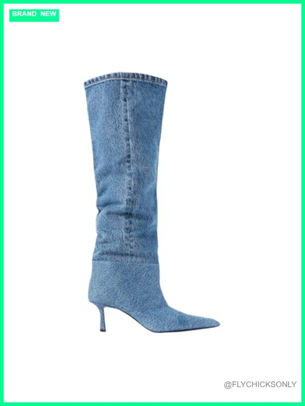 Knee High Boots Pointed Toe Stiletto Heel Denim Equestrian